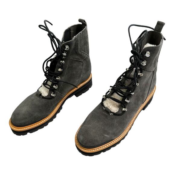 Marc Fisher Izzie Grey Suede Shearling Lace-Up Lug Sole Boots Size 9.5 - Picture 8 of 11